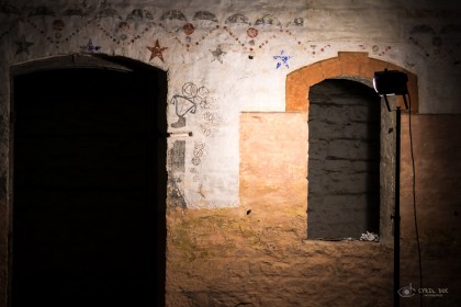 Un mur intérieur du fort en cours de restauration.